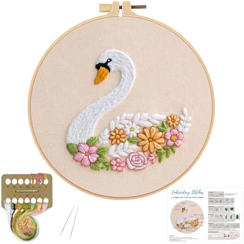 Louise Maelys Swan Floral Embroidery Kit for Beginners DIY Gift Set by LouiseMaelys