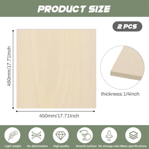 2 Pack Plywood Sheets, 17.1" x 17.1"x 1/4" Basswood Sheets - Image 2
