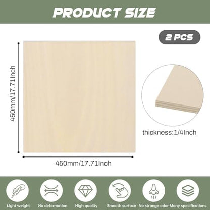 2 Pack Plywood Sheets, 17.1" x 17.1"x 1/4" Basswood Sheets - Image 2