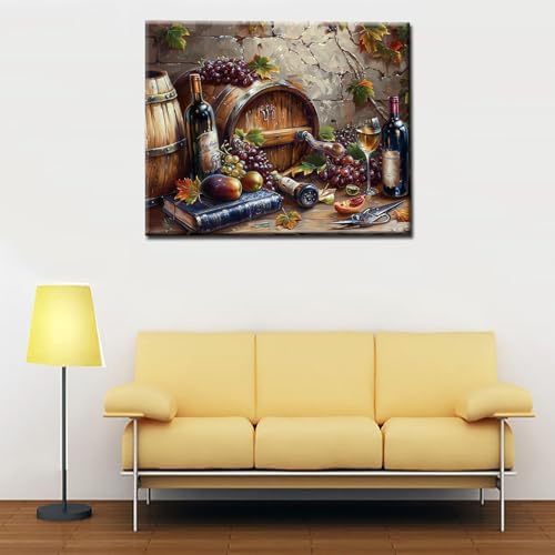 Tucocoo DIY Paint by Numbers for Adults Vintage Wine Fruit DIY Digital Oil Painting Acrylic Paint Fruit Wine Painting Kits Canvas Wall Art Wine Fruit DIY Retro Room Decor 16x20 Inch （DIY Frame ） - Image 4