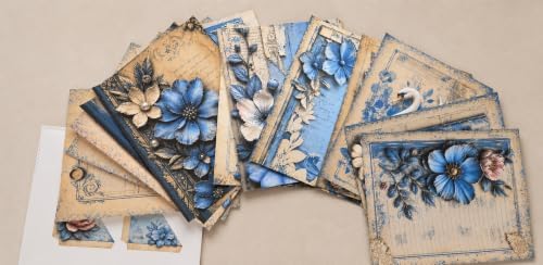 Antique Azure Scrapbook Paper Pack – 20 Vintage Blue Floral 8.5×11 Sheets - Image 3