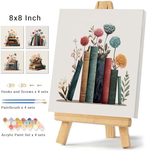 4 Pack Framed Paint by Numbers Kit for Adults Beginner Book Adult Paint by Number Kits on Canvas Flower Painting by Numbers for Adults with Frame Floral DIY Painting Kits for Home Wall Art 8x8 Inch - Image 2