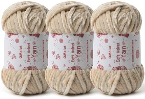 3x100g Fluffy Velvet Chenille Yarn for Crocheting and Knitting, 3x87.4yd Baby Yarn for Crocheting Soft, Crochet Chunky Yarns Amigurumi Yarns（Beige by OMoiut