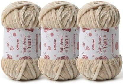 3x100g Fluffy Velvet Chenille Yarn for Crocheting and Knitting, 3x87.4yd Baby Yarn for Crocheting Soft, Crochet Chunky Yarns Amigurumi Yarns（Beige by OMoiut
