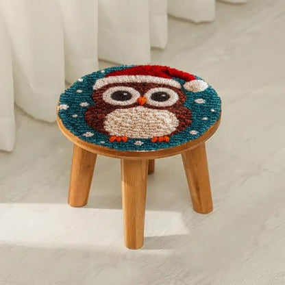 Latch Hook Rug Kit Cute Cartoon Owl Wear Christmas Hat Easy for Beginners Round Shape Carpet Crochet Yarn Craft Mini Rug DIY Hook and Latch Little Tapestry for Home Decor 30x30cm-1 - Image 4