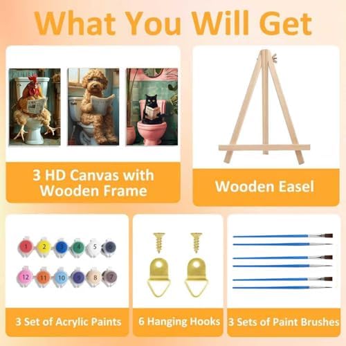 3 Pack Framed Paint by Numbers for Adult with Wooden Easel (8x12 inch) - Image 4
