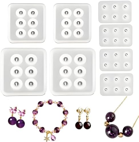 8PCS Resin Jewelry Molds,Silicone Molds for Resin, Sphere Ball Silicone Bead Molds with Holes, Resin Molds for DIY Jewelry, Pendant, Earring, Necklace (Diameter 16mm,12mm,10mm) by Loyohep