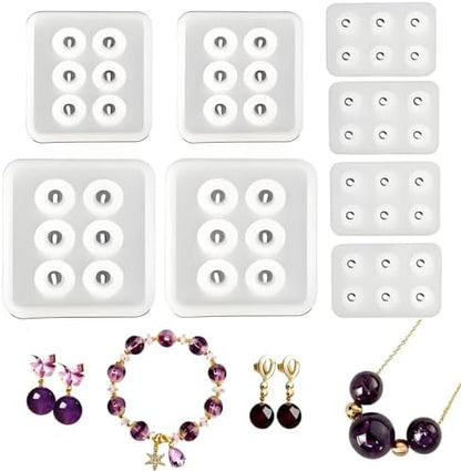 8PCS Resin Jewelry Molds,Silicone Molds for Resin, Sphere Ball Silicone Bead Molds with Holes, Resin Molds for DIY Jewelry, Pendant, Earring, Necklace (Diameter 16mm,12mm,10mm) by Loyohep