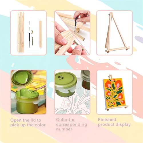 4 Pack Flower Paint by Numbers for Adults with Framed Canvas - Wooden Easel - Image 6