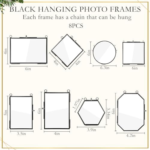 Barydat 8 Set Glass Pressed Flower Frames Gifts for Craft Home Decor,Black - Image 2