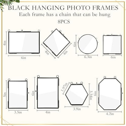 Barydat 8 Set Glass Pressed Flower Frames Gifts for Craft Home Decor,Black - Image 2