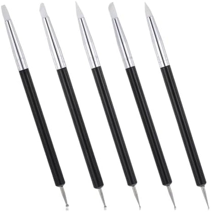 5 Pcs Nail Art Dotting Tools Dual-Ended Nail-Art Sculpture Pen Dotting Tools Dual-Head Resin Nails-Art-Tools Silicone Nail Polish Brushes Modeling Painting Tool DIY Arts (Black) by Unknown
