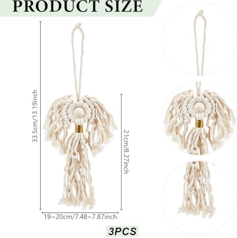 AHANDMAKER 3Pcs Macrame Angel Ornament, Boho Wall Hanging Ornaments Woven Cotton Tassel Wall Hanging Decorations for Christmas Holiday Home Bedroom Living Room Office DIY Crafts Gifts - Image 2