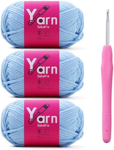 Beginner Yarn for Crocheting Cotton Crochet Yarn #4 Pale Blue by Sekafris