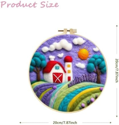 CaptainCrafts DIY Needle Felting Starter Kit with Picture Hoop, Foam Pad Felt Cloth Instructions for Home Decoration Beginner Art Craft (Purple Homestead) - Image 2