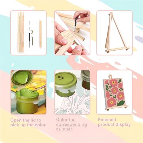 4 Pack Flower Paint by Numbers for Adults with Framed Canvas - Wooden Easel - Image 6