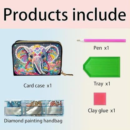 Santiway DIY Diamond Art Painting Kit - PU Leather Credit Card Holder Wallet & Coin Purse with Elephant Pattern, Zipper Organizer 4.33x3.14in for Adults​ - Image 4