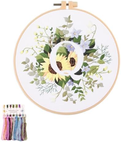 artcici Embroidery Kits Plant Flower Leaf English Letter Patterns for Beginners Adults, Full Range Embroidery Starter Kits Cross Stitch Needlework Supplies (Letter Q) by Unknown
