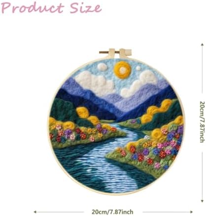 CaptainCrafts DIY Needle Felting Starter Kit with Picture Hoop, Foam Pad Felt Cloth Instructions for Home Decoration Beginner Art Craft (Mountain Scenery River) - Image 2