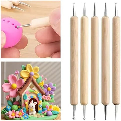 24Pcs Clay Sculpting Tool Set, Polymer Clay Kit with Ball Stylus Pens, Silicone Sculpting Brushes, Wooden Carving Tools & Smoothing Sponge, Professional Pottery Modeling Tools for Ceramic& DIY Crafts - Image 4