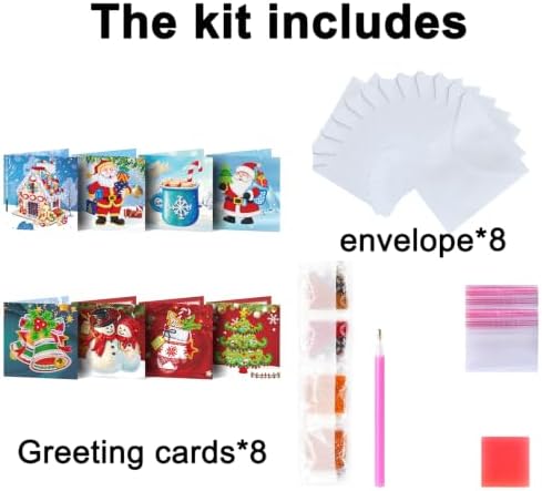 8PCS Merry Chrismas DIY Greeting Card Kits with Envelopes Diamond Art Greeting Cards Diamond Art Cards Kits for Adults DIY Crafts Family Friend Gifts - Image 6