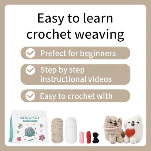 Hylvix Crochet kit for Beginners, Dog Puppy Animals Crochet kit, Learn to Crochet, with Step by Step Video, for Adults Kids, for Gifts, with Tutorials and Yarns, Hook, Accessories (Puppy) - Image 6