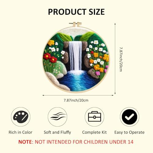 Zovylks Natural Landscape Needle Felting Kits Beginners, 7.9 Inch DIY Wool Felting Painting Starter Kit, Needle Felt Set for Home Decor with Foam Pad, Instructions (Waterfall) - Image 2