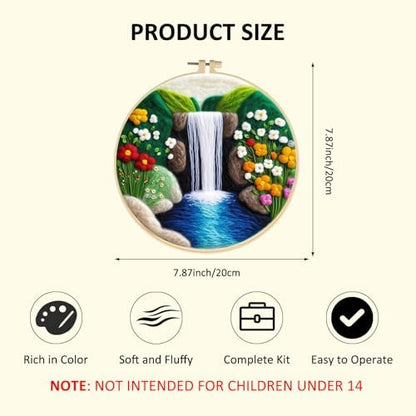 Zovylks Natural Landscape Needle Felting Kits Beginners, 7.9 Inch DIY Wool Felting Painting Starter Kit, Needle Felt Set for Home Decor with Foam Pad, Instructions (Waterfall) - Image 2