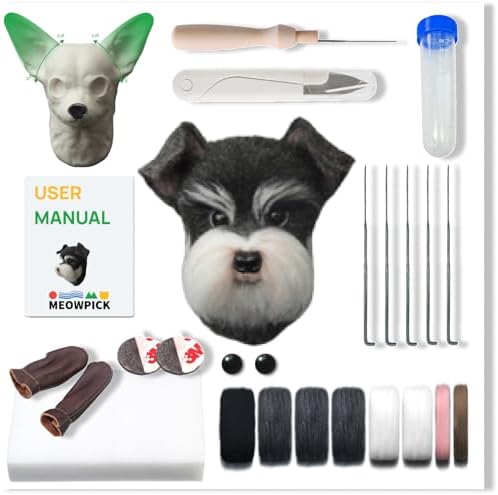 MeowPick Dog Head Needle Felting Kit with Upgraded Breed-Specific Mold - Complete DIY Wool Felting Starter Set for Beginners (Schnauzer) by MEOWPICK