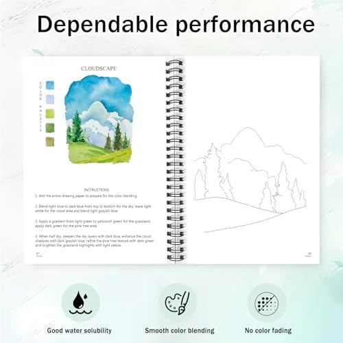 Watercolor Workbooks for Adults Beginners & Teens, 16 Colors 15 Beautiful Paintings, Pre-Outlined Designs, Easy Watercolor Art Book（Without Palette Scenery） - Image 3