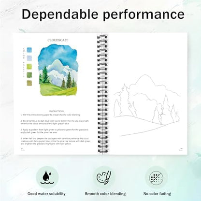 Watercolor Workbooks for Adults Beginners & Teens, 16 Colors 15 Beautiful Paintings, Pre-Outlined Designs, Easy Watercolor Art Book（Without Palette Scenery） - Image 3