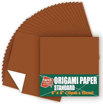 [Taro's Origami Studio] Standard 6 Inch One Sided Single Color (Brown) 50 Sheets (All Same Color) Square Easy Fold Premium Japanese Paper for Beginner (Made in Japan) by TAROSORIGAMISTUDIO