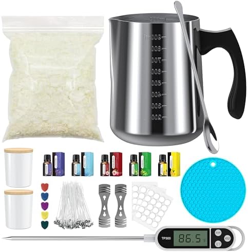 Ohcans Candle Making Kit Supplies, Soy Wax DIY Candle Making for Adults, with 900ml Candle Make Pouring Pot,Candle Jar Candle Wicks, Wicks Sticker, Wicks Holder, Thermometers by OhcansCandleMaking