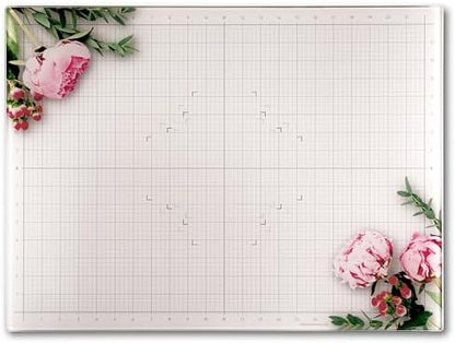GLASSBOARD STUDIO Floral Glass Craft Mat (18x24in) - Magnetic, Heat & Scratch Resistant, Stain-Proof for Crafting, Cutting, Painting, Mixed Media Artwork - Grid & Angle Lines, Non-Slip Rubber Feet by GlassboardStudio