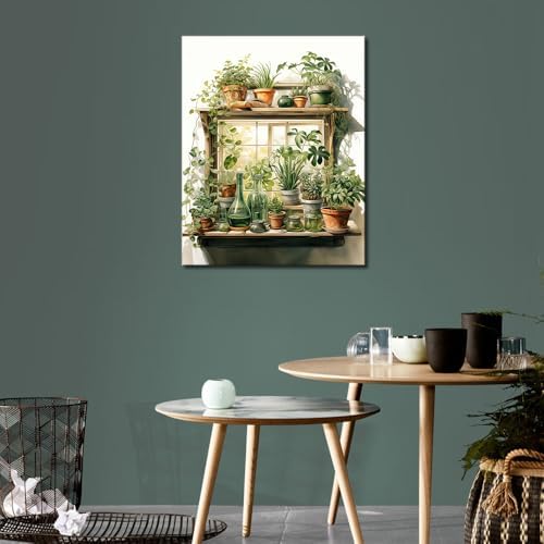 TUMOVO Framed Paint by Number for Adults Green Plant, Paint by Numbers Kit for Adults Leaf, DIY Acrylic Paint by Numbers Kits on Canvas Potted, Acrylic Painting Kits Art Crafts 16"x20" - Image 2
