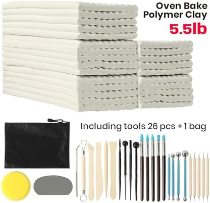 CALPALMY Oven Bake Polymer Clay 5.5lb with Tools Kit, White Sculpting Material for Modeling & Crafts, Soft Until Baked, Non-Toxic DIY Clay for Figurines, Miniatures, Jewelry & Pottery Projects - Image 2