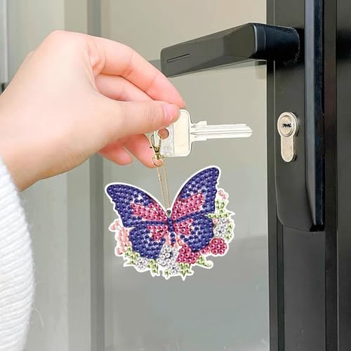 LazyFold 6Pcs Diamond Art Keychain Ornaments Kits for Adults,DIY Animals Butterfly Diamond Painting Keychain,Key Ring Art Pendant Tree Decor Gift（Single-Sided） - Image 4