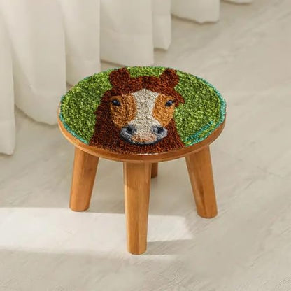 Latch Hook Rug Kit Cute Brown Horse with Green Color Easy for Beginners Round Shape Carpet Crochet Yarn Craft Mini Rug DIY Hook and Latch Little Tapestry for Home Decor 30x30cm-2 - Image 4