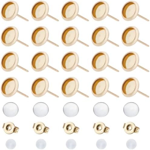 1 Box 160Pcs 18k Gold Plated Cabochon Stud Earring Blanks 6mm Stainless Steel Earring Stud Blanks Bulk with Butterfly Earbacks Glass Cabochon Ear Studs for Jewelry Making Supplies Beginners by SOFPLATE