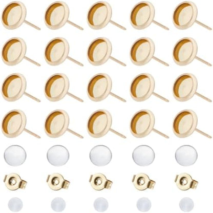 1 Box 160Pcs 18k Gold Plated Cabochon Stud Earring Blanks 6mm Stainless Steel Earring Stud Blanks Bulk with Butterfly Earbacks Glass Cabochon Ear Studs for Jewelry Making Supplies Beginners by SOFPLATE