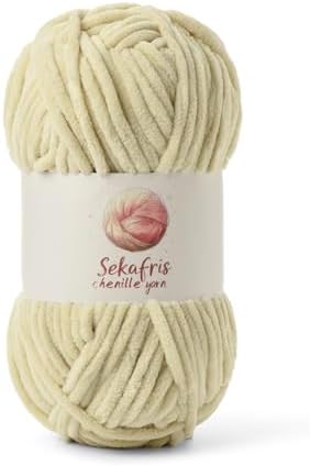 Chenille Blanket Yarn for Crocheting Size 5 Bulky Yarn Beige by Sekafris