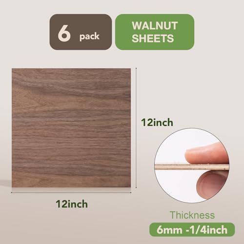 Rowood 6 Pack Walnut Plywood 1/4,12x12x1/4inch,Thin 6mm Unfinished Plywood for Laser Cutting & Engraving,DIY Adult Craft Project Kits for Ornaments, Models Drawing,Wood Burning - Image 4