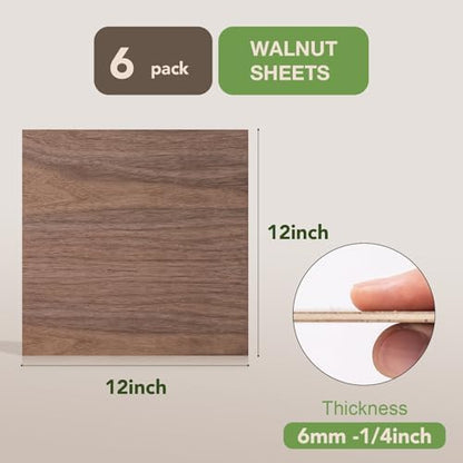 Rowood 6 Pack Walnut Plywood 1/4,12x12x1/4inch,Thin 6mm Unfinished Plywood for Laser Cutting & Engraving,DIY Adult Craft Project Kits for Ornaments, Models Drawing,Wood Burning - Image 4