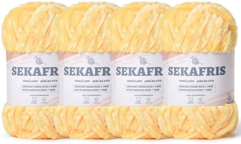 Chenille Velvet Soft Yarn Light Yellow 4 Pack by Sekafris