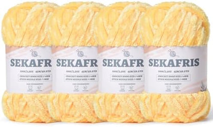 Chenille Velvet Soft Yarn Light Yellow 4 Pack by Sekafris