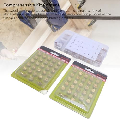 110 Piece Wood Burning Tip Set with Brass Alphabet Number Stencils for Embossing Carving DIY Crafts, Compatible with Pyrography Tools for Adults and Beginners - Image 4