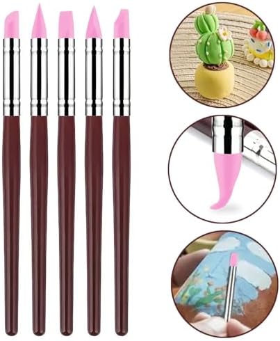 10 Pcs Silicone Clay Sculpting Tools Set, Double-Ended Dotting Tools & Silicone Brushes for Polymer Clay, Air Dry Clay, Pottery & DIY Crafting-Pink - Image 4