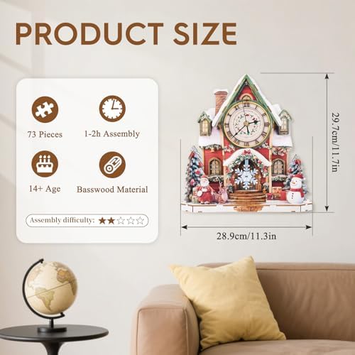3D Wooden Puzzles for Adults-Christmas Clock Puzzle-Adult Crafts - Image 3