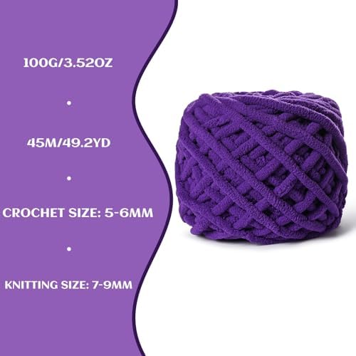 Plush Chenille Chunky Yarn 100g (49.2yd) - Fluffy Velvet Yarn Crochet for Blanket Knitting and Crocheting - Baby Yarns for Crocheting Soft - Amigurumi Yarns (Dewberry) - Image 3