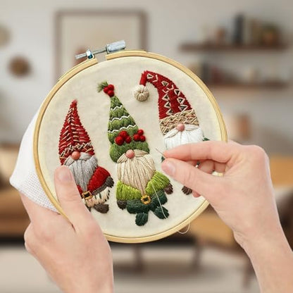 RUIQLXHANG Christmas Embroidery Kit - Christmas Gnomes Embroidery Kits for Beginners with Pattern, Cotton Threads, Needles, Instruction, 20cm Hoop, Gift for Mom, Grandma - Image 5